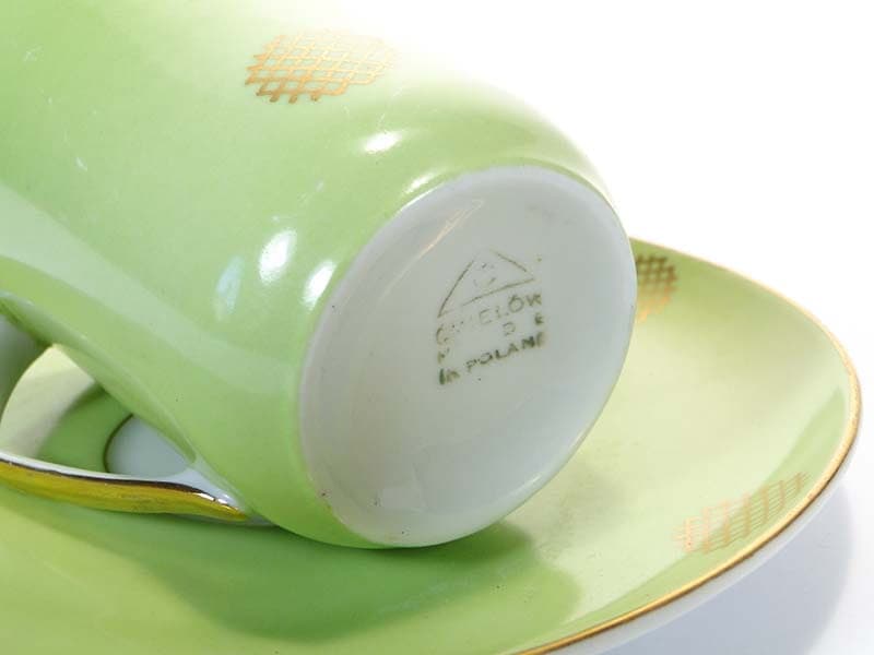 Filiżanka Krokus, zielona porcelana, proj. W. Potacki, Polska, lata 60. - 181348