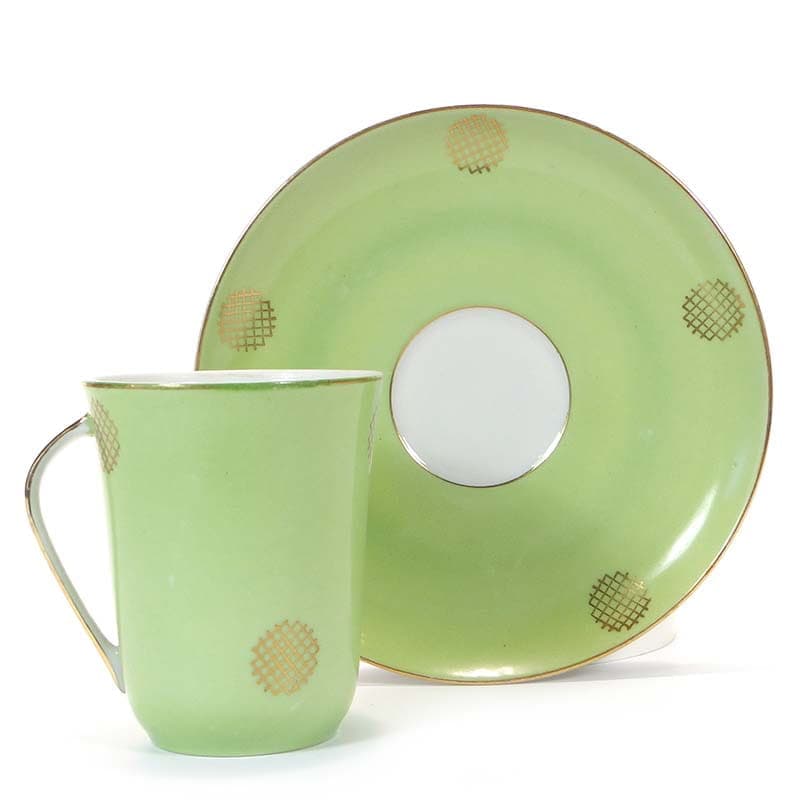 Filiżanka Krokus, zielona porcelana, proj. W. Potacki, Polska, lata 60.