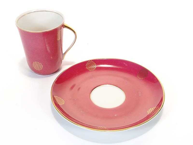 Filiżanka ze spodkiem Krokus, różowy, porcelana, proj. W. Potacki, Ćmielów, Polska, lata 60. - 181379