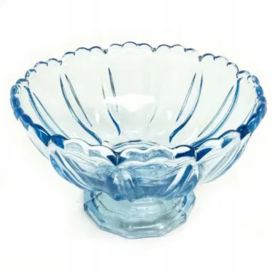 Patera na stopie Ring Around, mid-century modern, szkło prasowane niebieskie, Ząbkowice, Polska, lata 70. - 181381