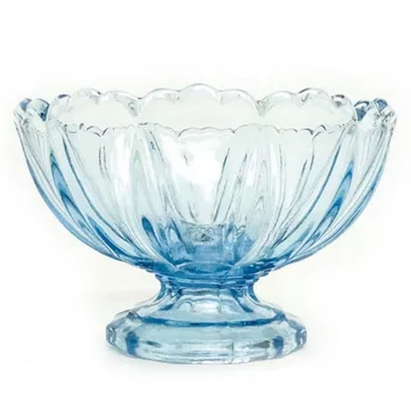 Ring Around pedestal fruit bowl, mid-century modern, blue pressed glass, Ząbkowice, Poland, 1970s.