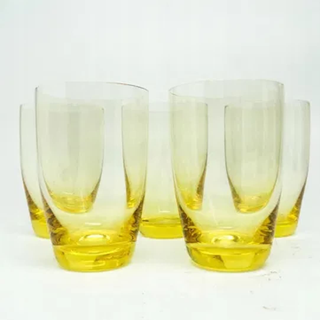 Komplet szklanek literatek, mid-century modern, szkło żółte, Czechosłowacja, lata 50. - 181433