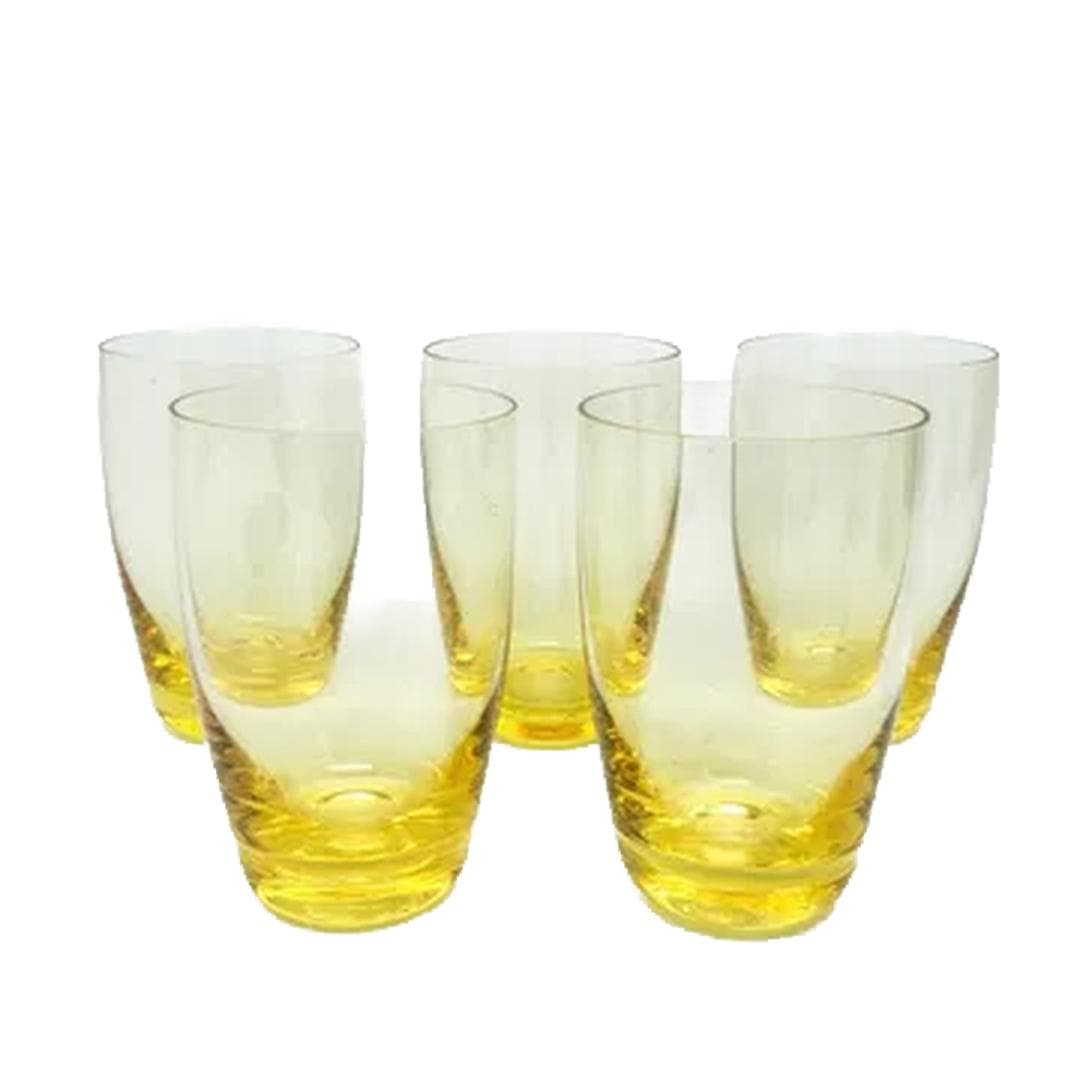 Komplet szklanek literatek, mid-century modern, szkło żółte, Czechosłowacja, lata 50.