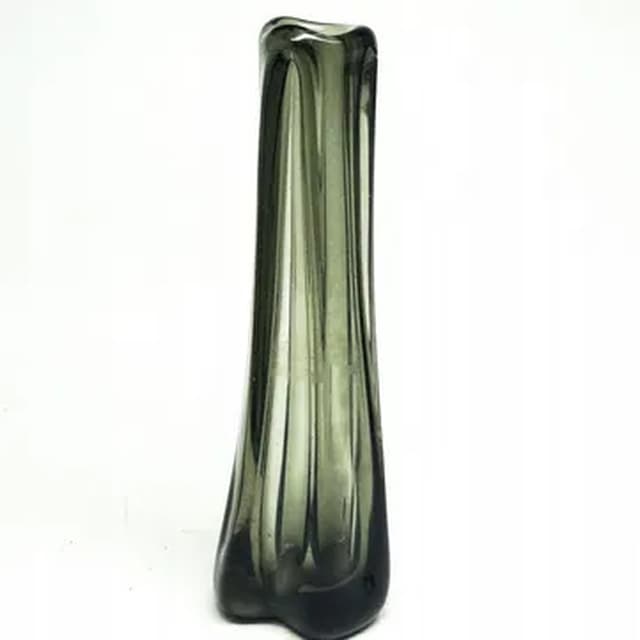 Wazon Brutalizm, szkło prasowane zielone, Ząbkowice, Polska, lata 70. - WYMIARY