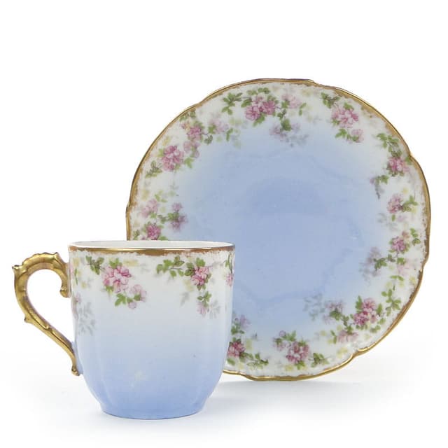 Filiżanka do mokki, secesja, porcelana niebieska, Francja, początek XX w. - WYMIARY