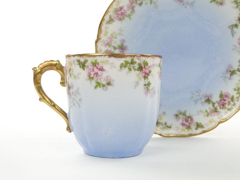 Filiżanka do mokki, secesja, porcelana niebieska, Francja, początek XX w. - 181475