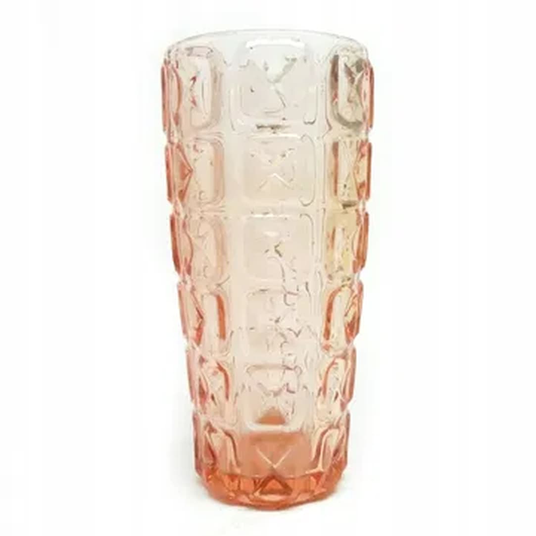 Wazon Koperty, mid-century modern, szkło prasowane różowe, Ząbkowice, Polska, lata 70.