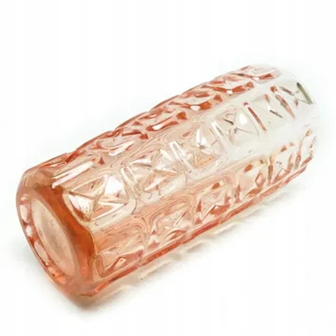 Wazon Koperty, mid-century modern, szkło prasowane różowe, Ząbkowice, Polska, lata 70. - 181659