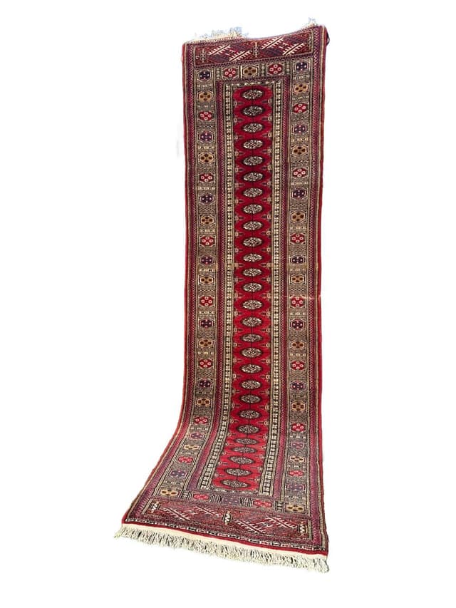 Chodnik Buchara 270x70 cm, czerwony, wełna kaszmirowa, Pakistan, lata 90. - WYMIARY