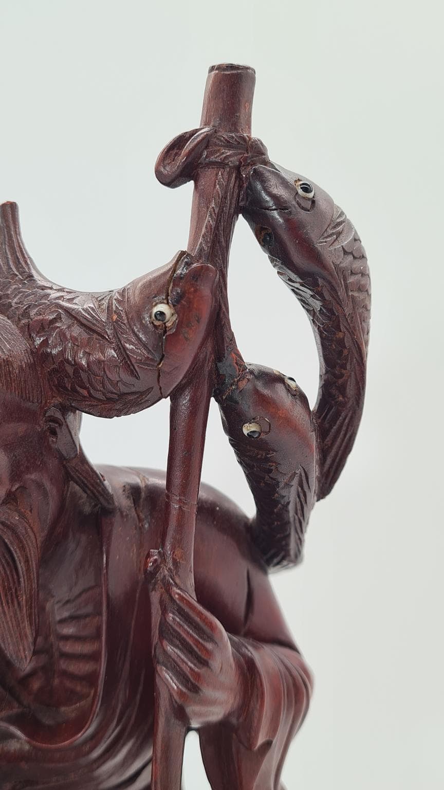 Figura rybaka, ciemny brąz, drewno, Chiny, lata 40. - 182071