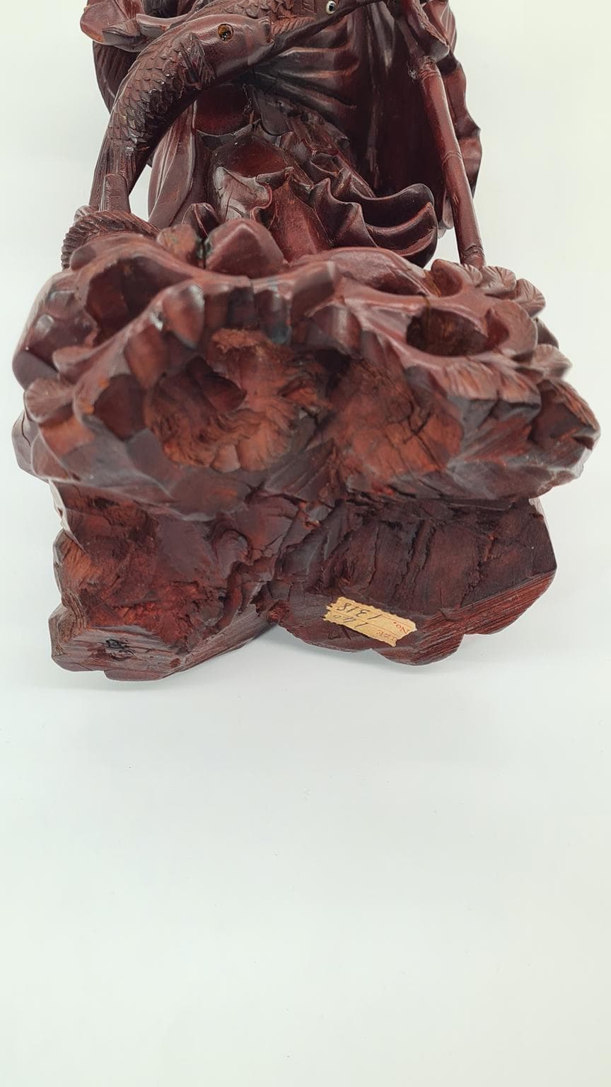 Figura rybaka, ciemny brąz, drewno, Chiny, lata 40. - 182079