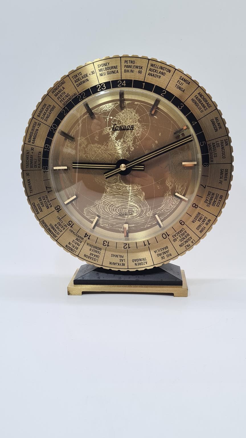 Zegar stołowy Condor, złoty, czarny, Szwajcaria, lata 60. - 182091