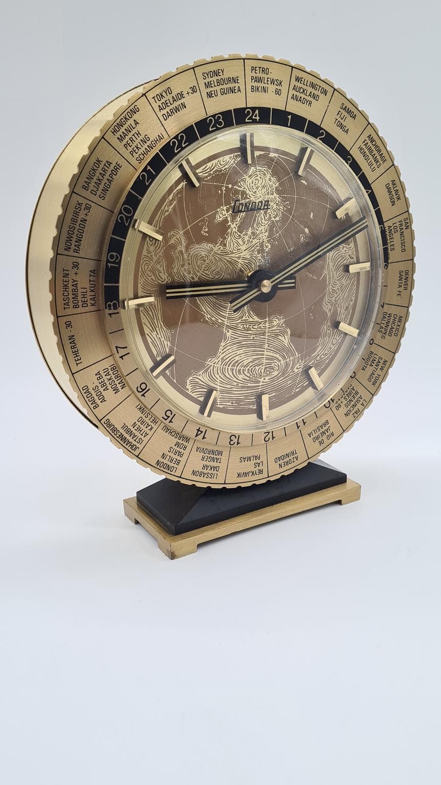 Zegar stołowy Condor, złoty, czarny, Szwajcaria, lata 60. - 182092