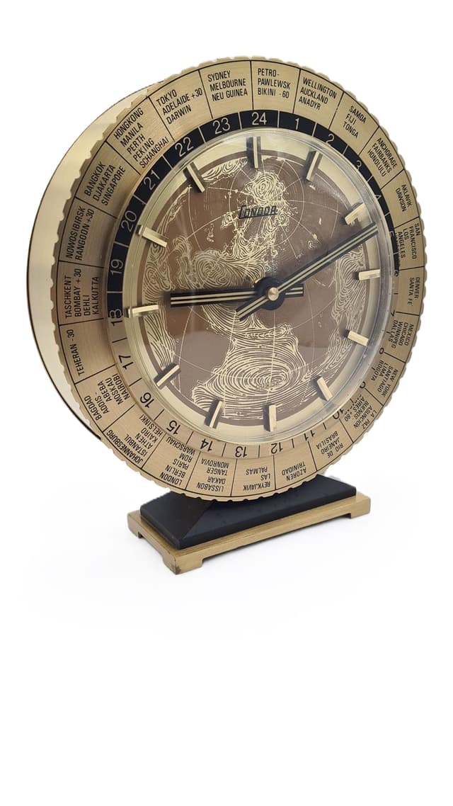 Zegar stołowy Condor, złoty, czarny, Szwajcaria, lata 60. - WYMIARY