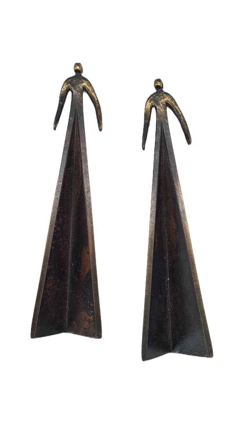 Pair of brutalist sculptures, dark brown bronze, 1980s.
