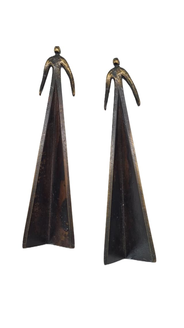 Pair of brutalist sculptures, dark brown bronze, 1980s. - DIMENSION