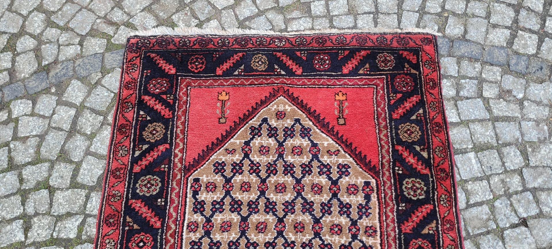 Chodnik Hamadan 397x94 cm, kość słoniowa, wełna, Iran, lata 20. - 182283