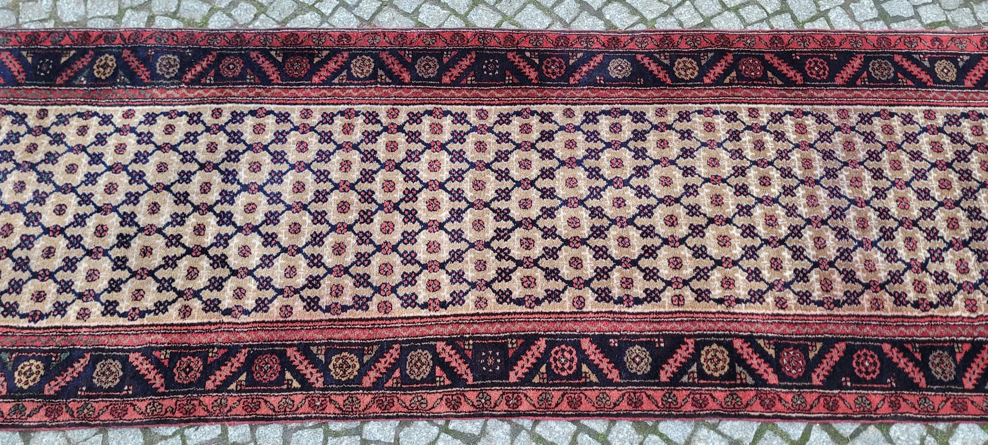 Chodnik Hamadan 397x94 cm, kość słoniowa, wełna, Iran, lata 20. - 182286