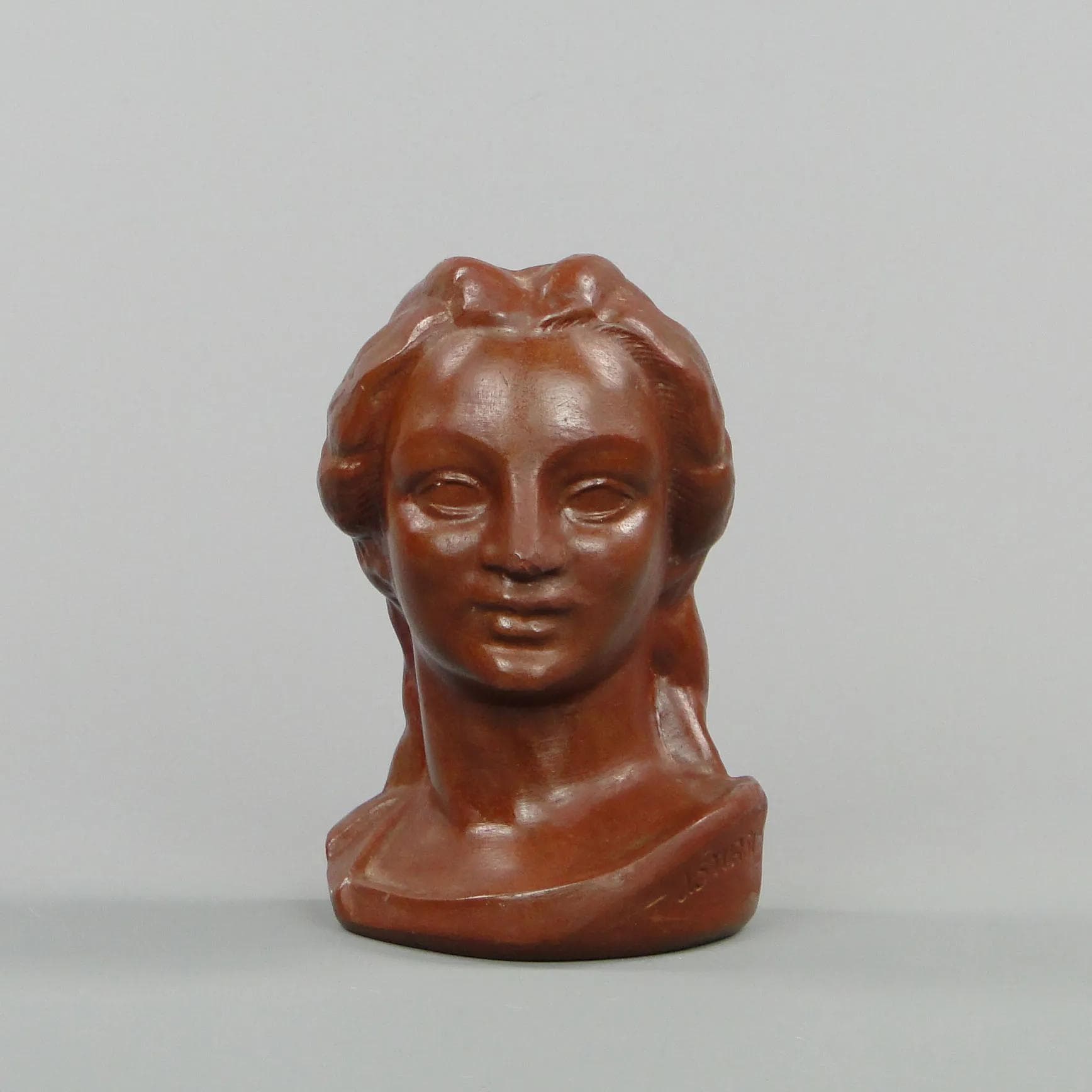 Rzeźba portretowa, ceramika brąz ciemny, aut. J. Štursa, Austro-Węgry, pocz. XX w. - 12607