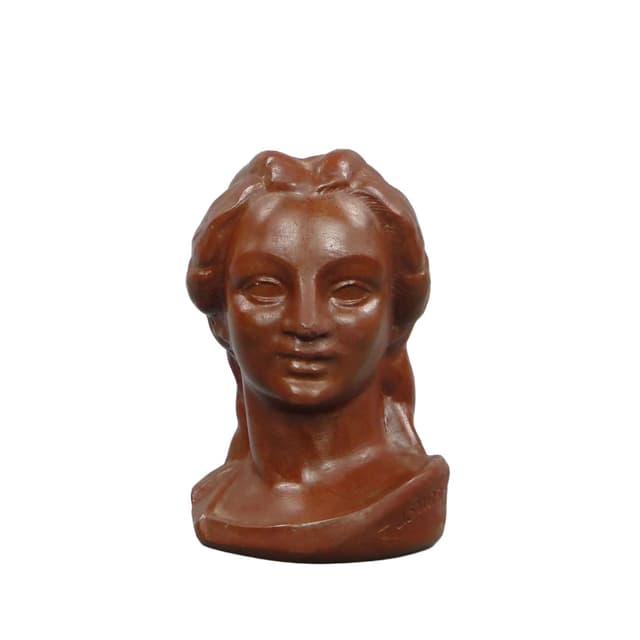 Rzeźba portretowa, ceramika brąz ciemny, aut. J. Štursa, Austro-Węgry, pocz. XX w. - WYMIARY