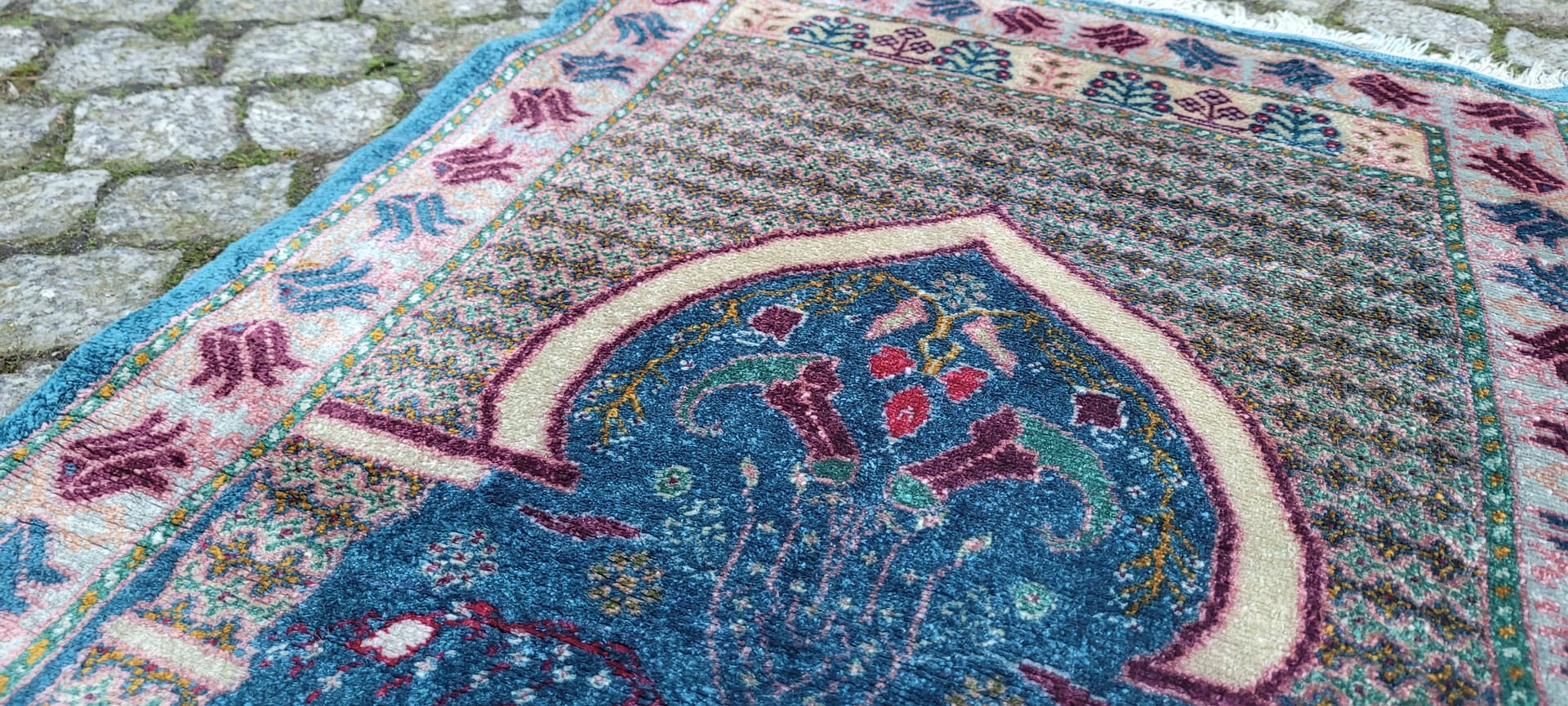 Dywan orientalny 102x56cm, multikolor, jedwab, Tunezja, lata 60. - 182373