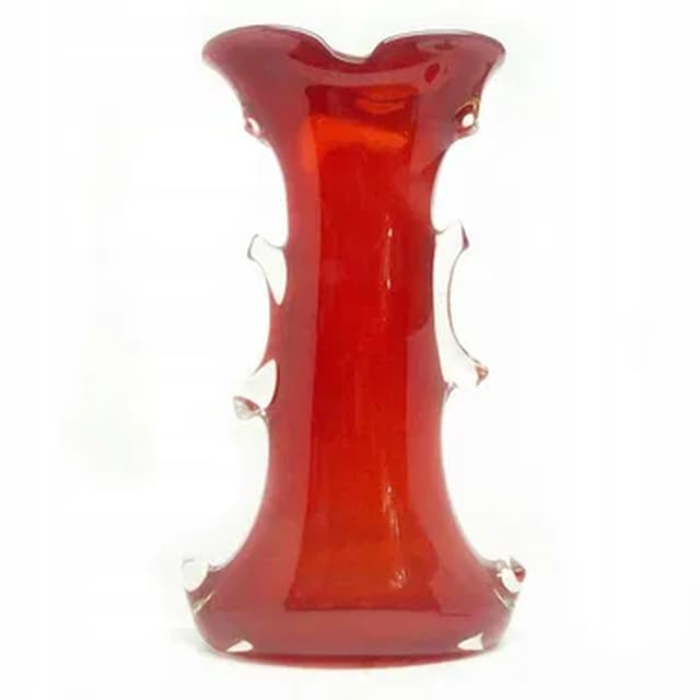 Wazon płetwa rekina, Mid-century modern, szkło czerwone, Polska, lata 70. - WYMIARY