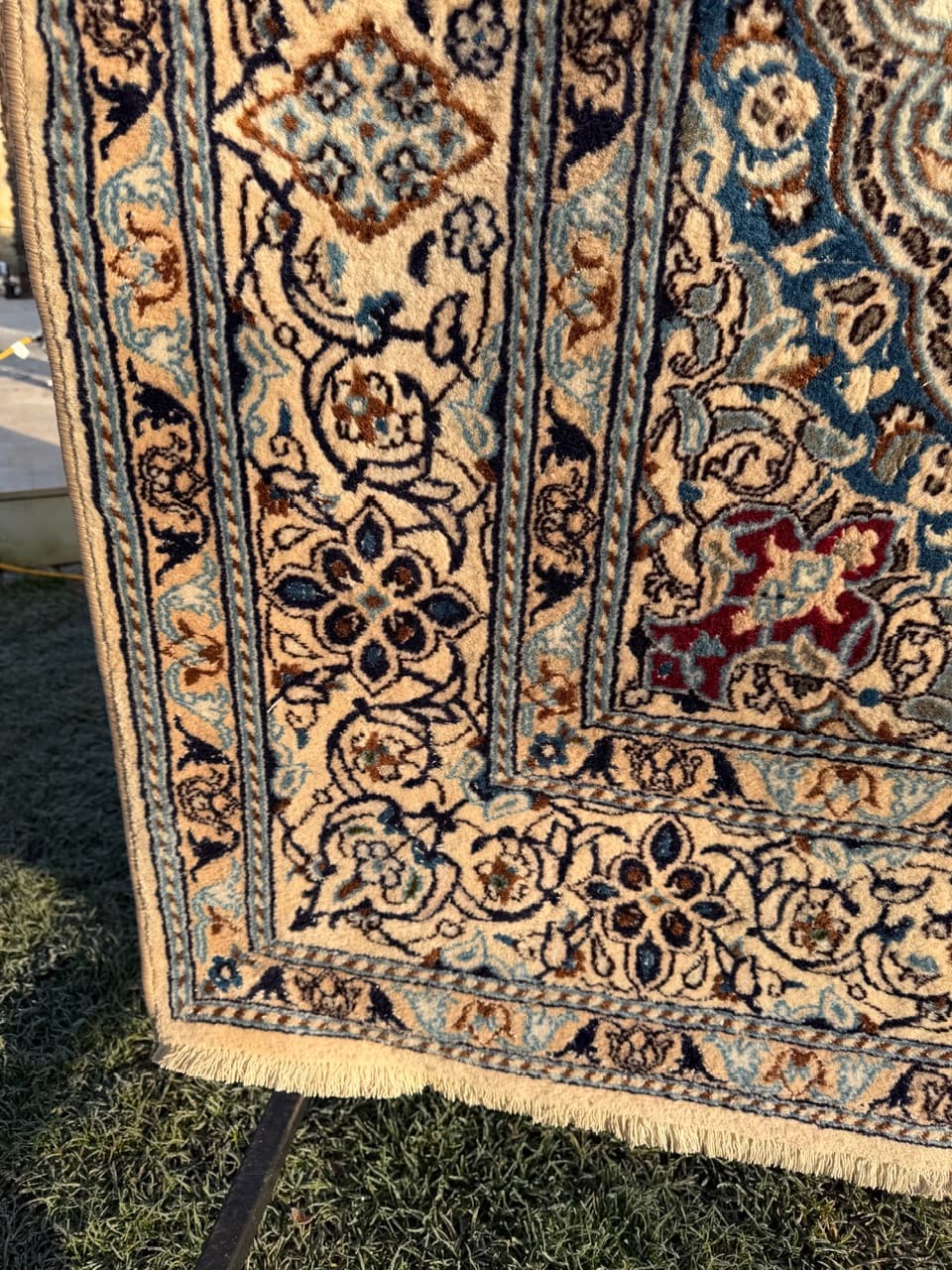 Persian rug Nain 200x200 cm, ivory, wool with silk, Iran - 182584