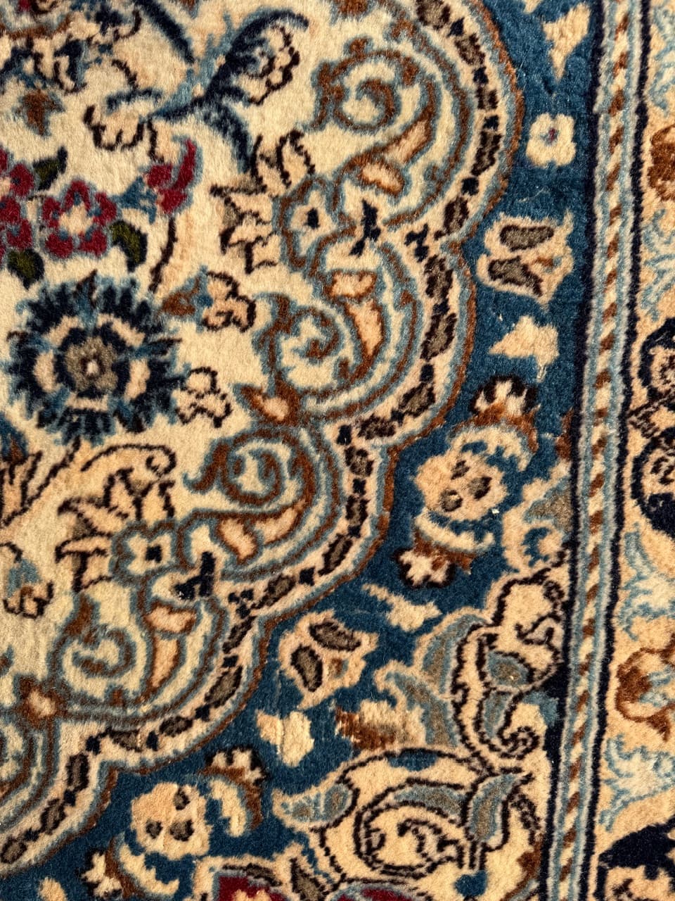 Persian rug Nain 200x200 cm, ivory, wool with silk, Iran - 182586