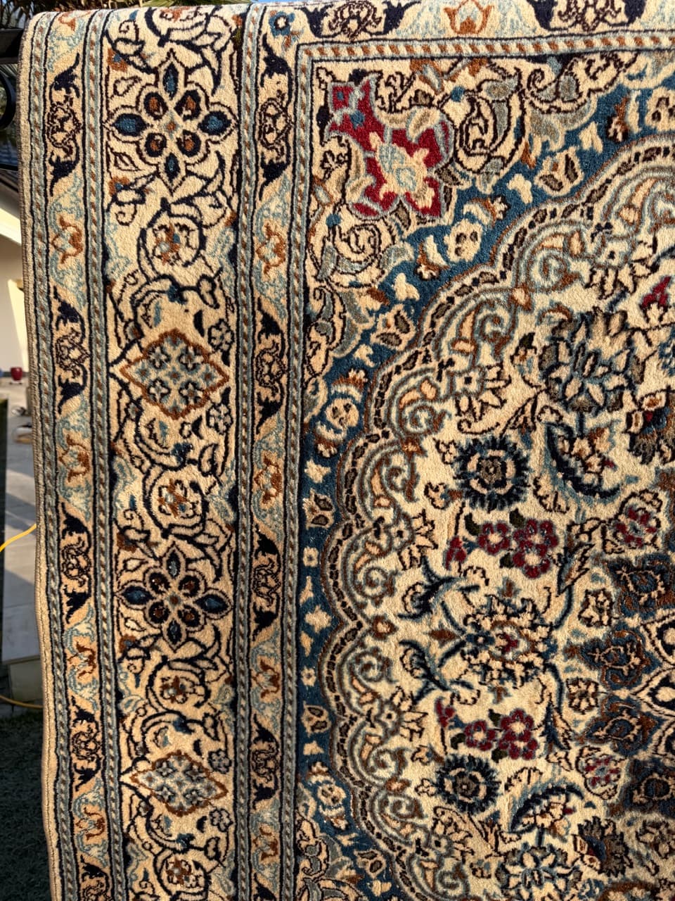 Persian rug Nain 200x200 cm, ivory, wool with silk, Iran - 182579