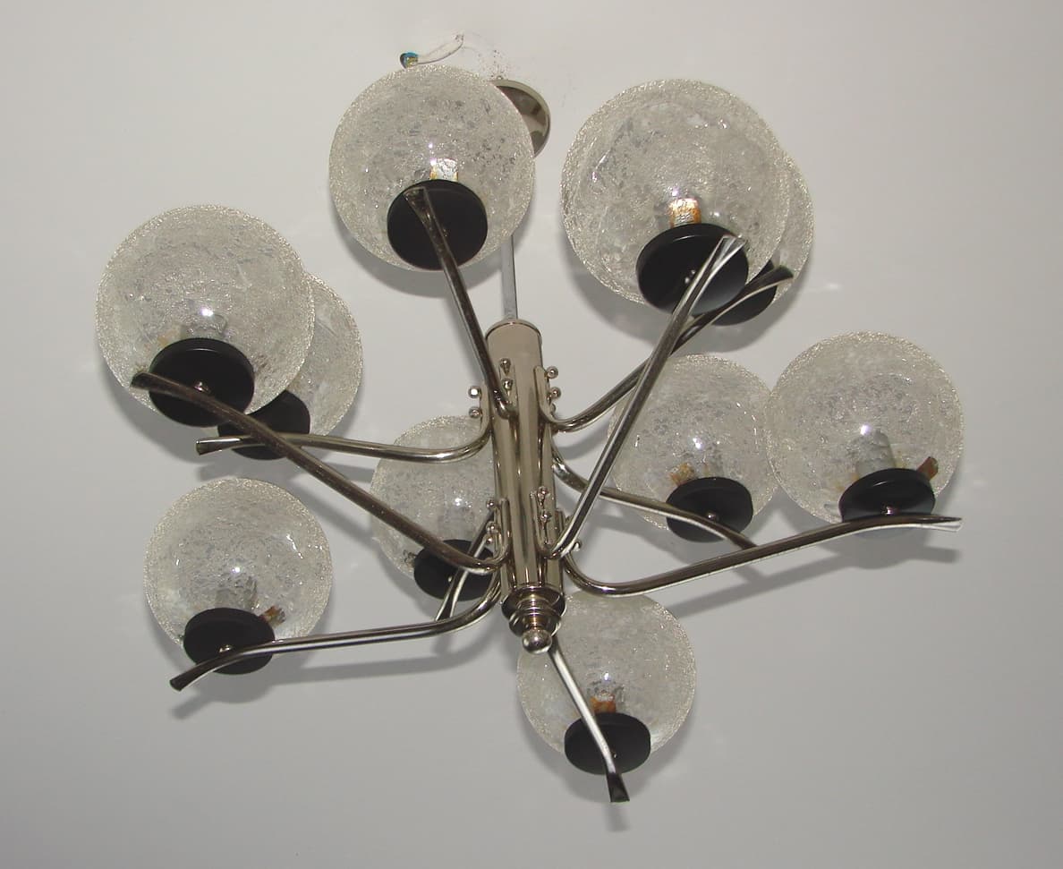 Chandelier Modern, silver, chrome steel, glass, 1970s - 182649