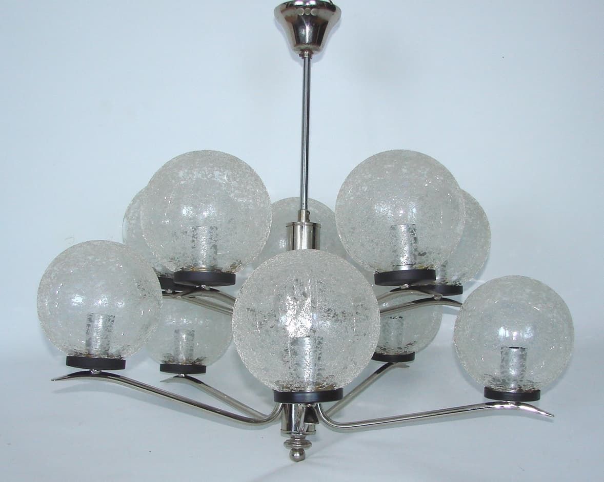 Chandelier Modern, silver, chrome steel, glass, 1970s - 182645