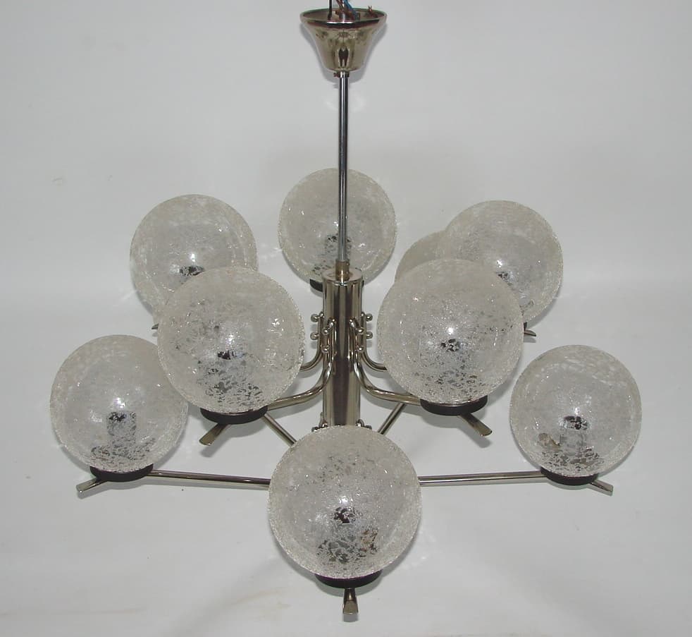 Chandelier Modern, silver, chrome steel, glass, 1970s - 182642