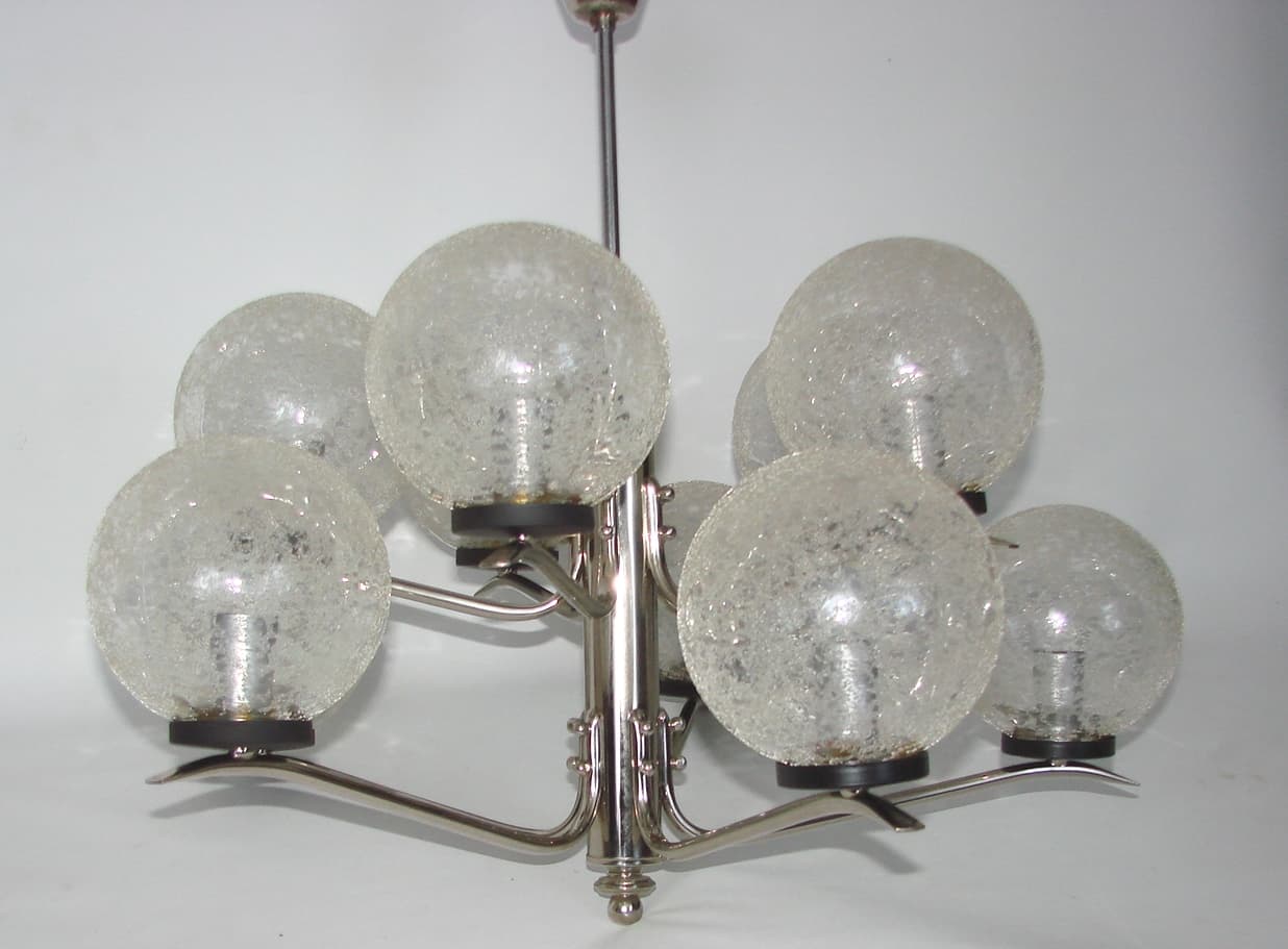 Chandelier Modern, silver, chrome steel, glass, 1970s - 182644