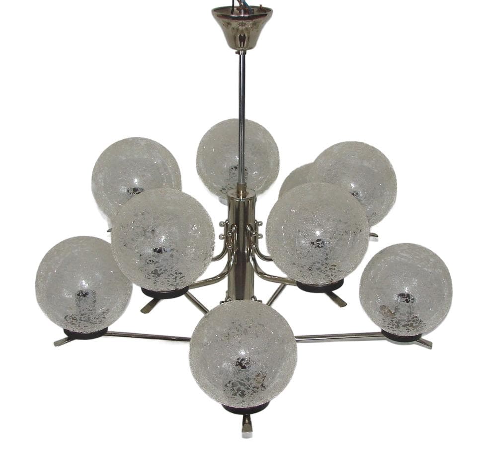 Chandelier Modern, silver, chrome steel, glass, 1970s