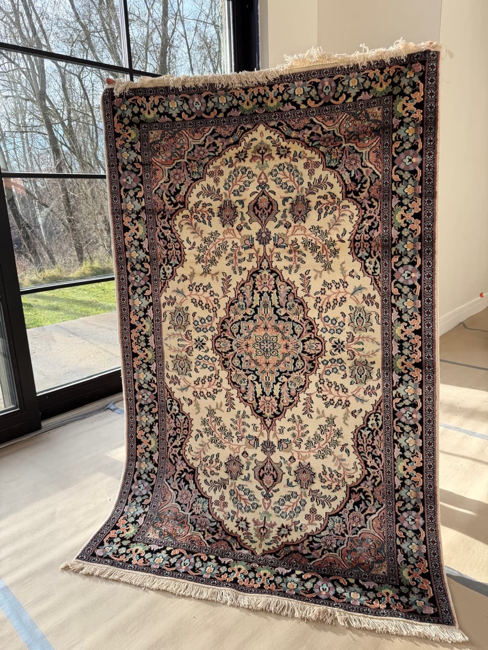 Dywan Ghoum/Qom 205x120 cm, jedwab beżowy, Indie - 182654