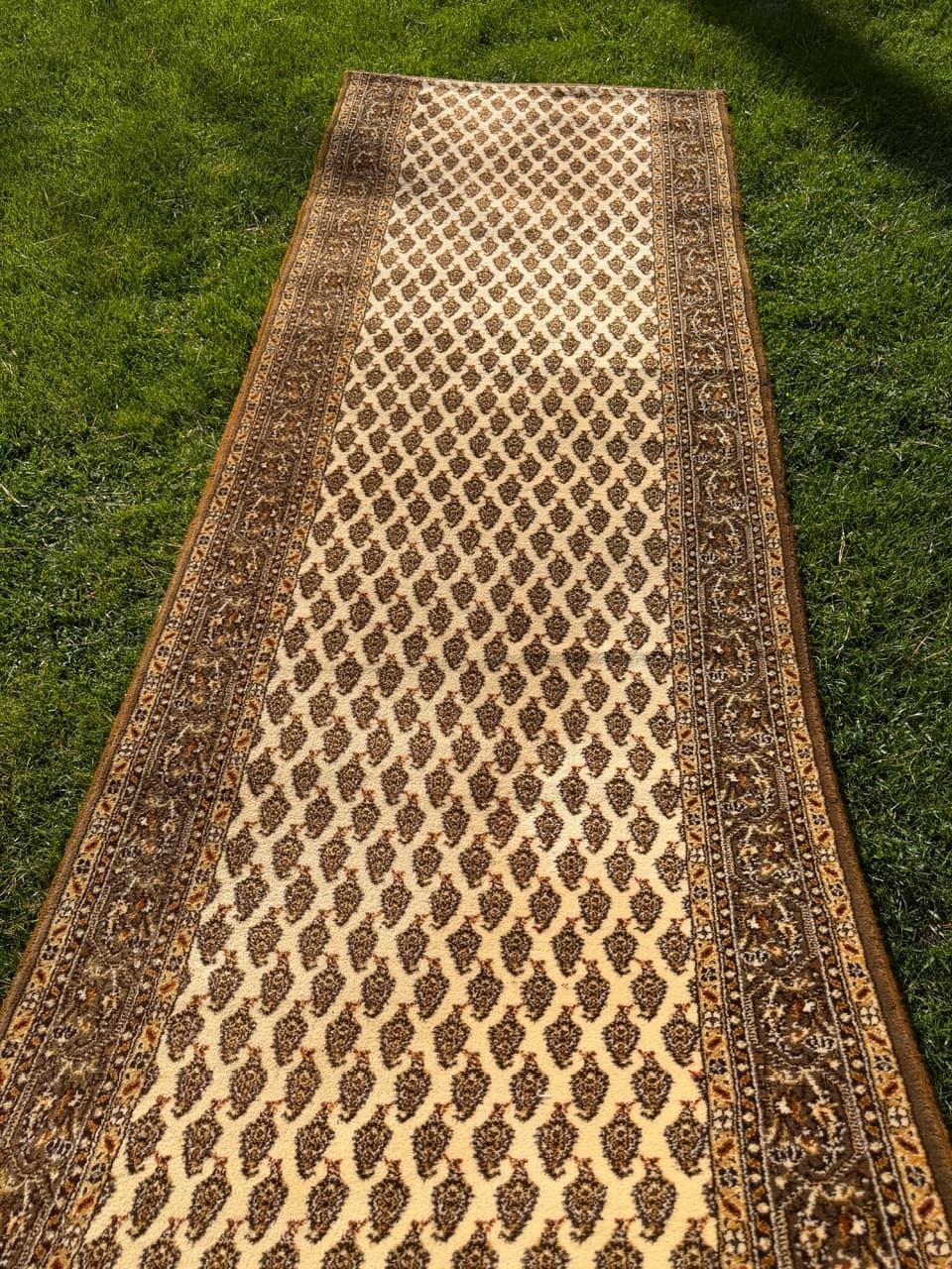 Chodnik Mir 326x92 cm, beżowy, wełna, Niemcy, lata 90. - 182694