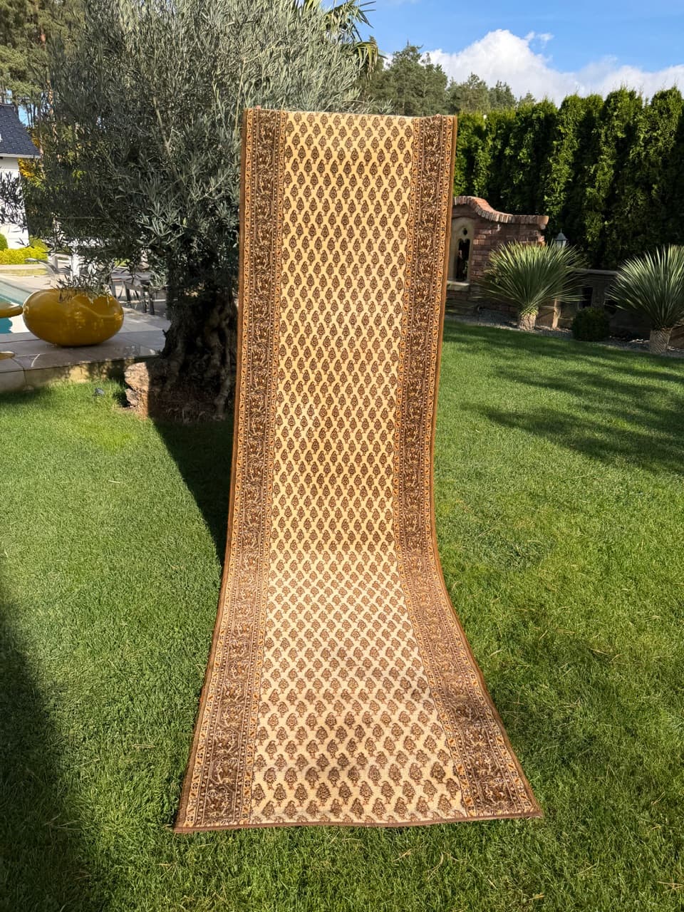 Chodnik Mir 326x92 cm, beżowy, wełna, Niemcy, lata 90. - 182681