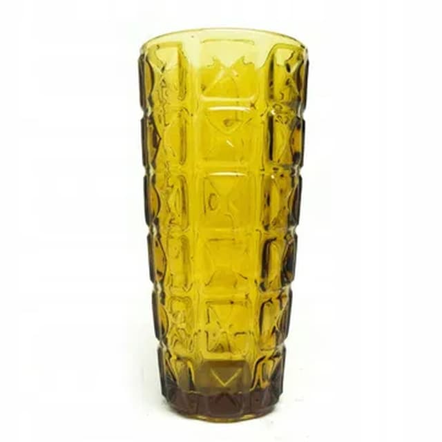 Modernist vase, yellow pressed glass, by J. S. Drosd, Ząbkowice, Poland, 1970s. - DIMENSION