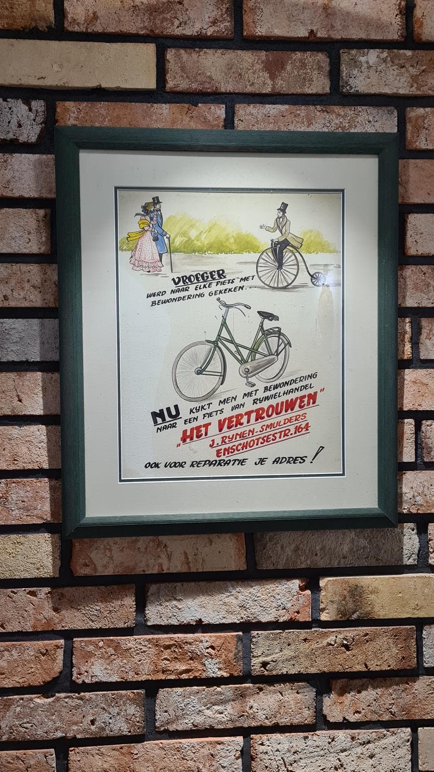 Plakat rowerowy Art Nouveau, zielony, Holandia, lata 70. - 182841