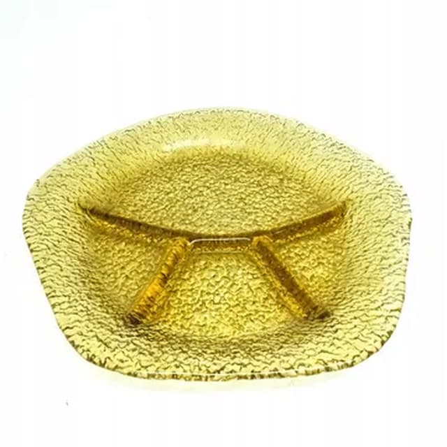 Snack platter, mid-century modern, yellow glass, by J. Drost, Ząbkowice, Poland, 1970s. - DIMENSION