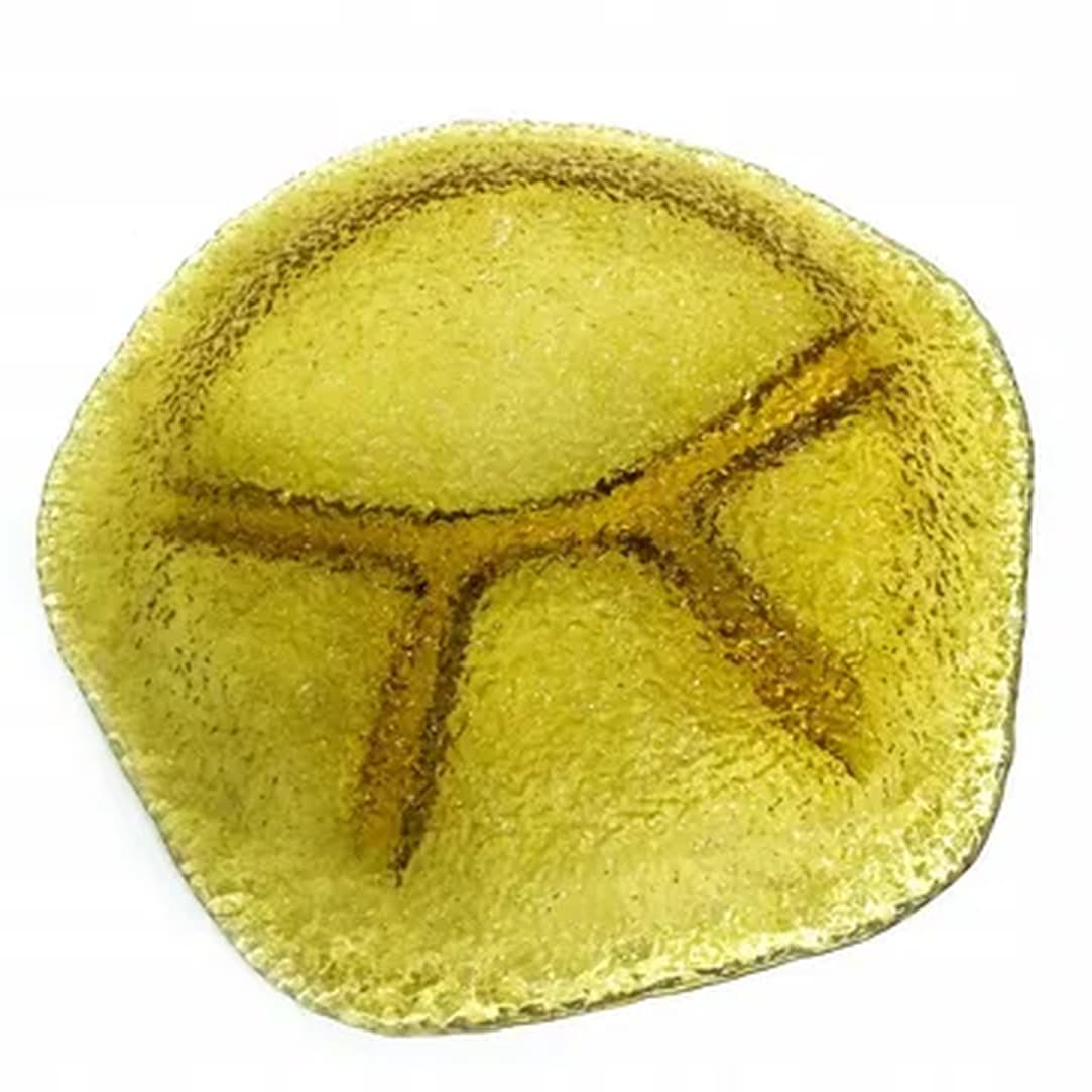 Snack platter, mid-century modern, yellow glass, by J. Drost, Ząbkowice, Poland, 1970s. - 183109