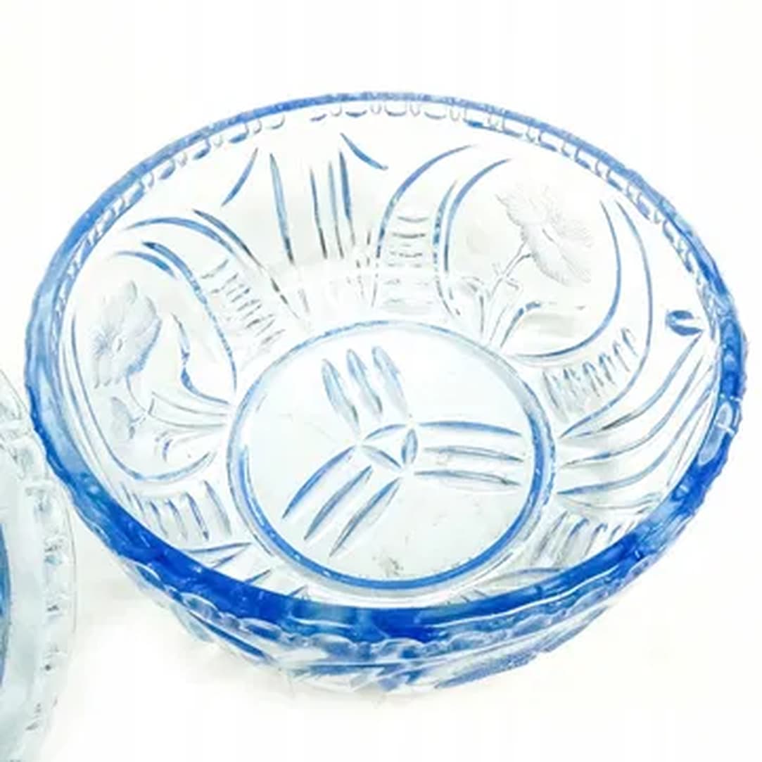 Art Deco bonbonniere, turquoise pressed glass, Germany, 1950s. - 183219