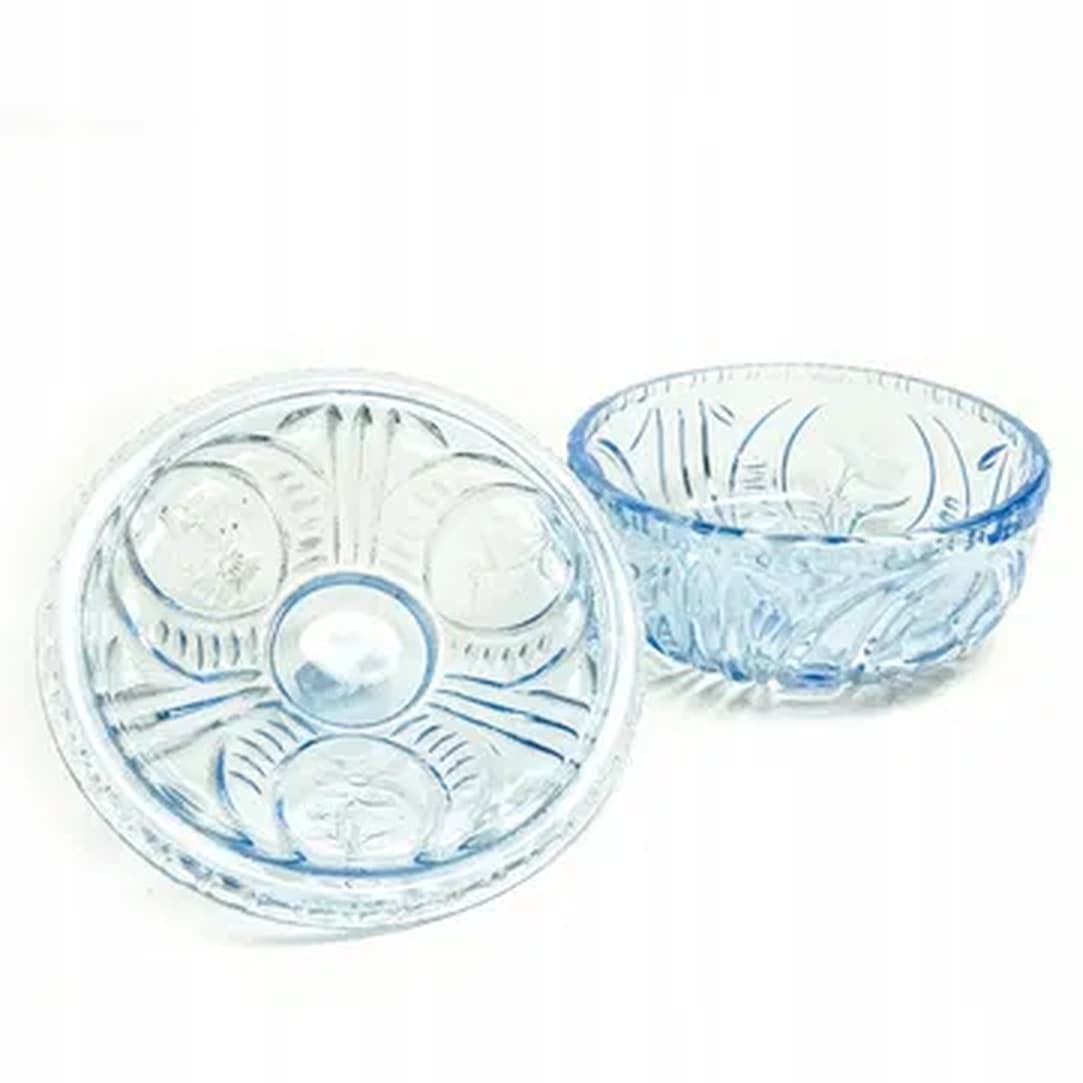 Art Deco bonbonniere, turquoise pressed glass, Germany, 1950s. - 183218