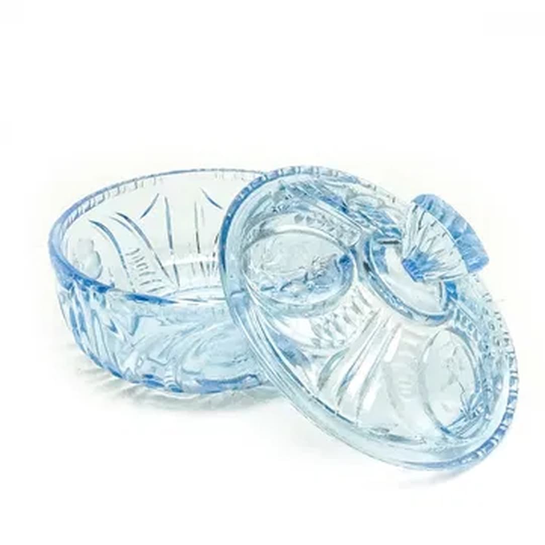 Art Deco bonbonniere, turquoise pressed glass, Germany, 1950s. - 183217