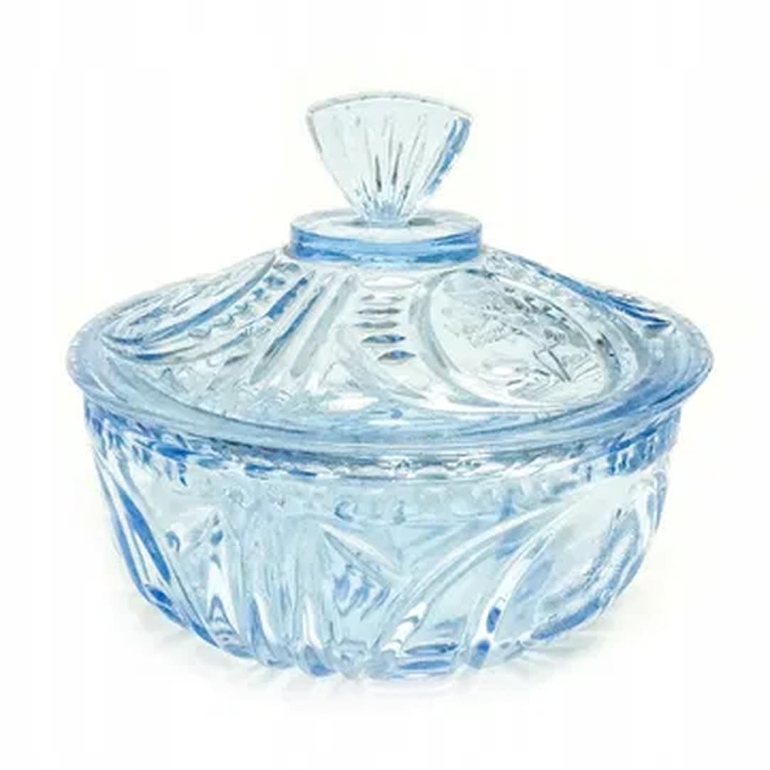 Art Deco bonbonniere, turquoise pressed glass, Germany, 1950s. - 183222