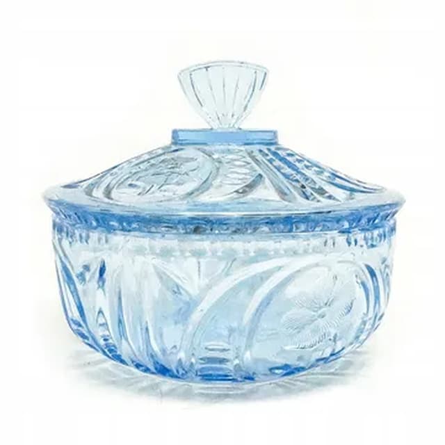 Art Deco bonbonniere, turquoise pressed glass, Germany, 1950s. - DIMENSION