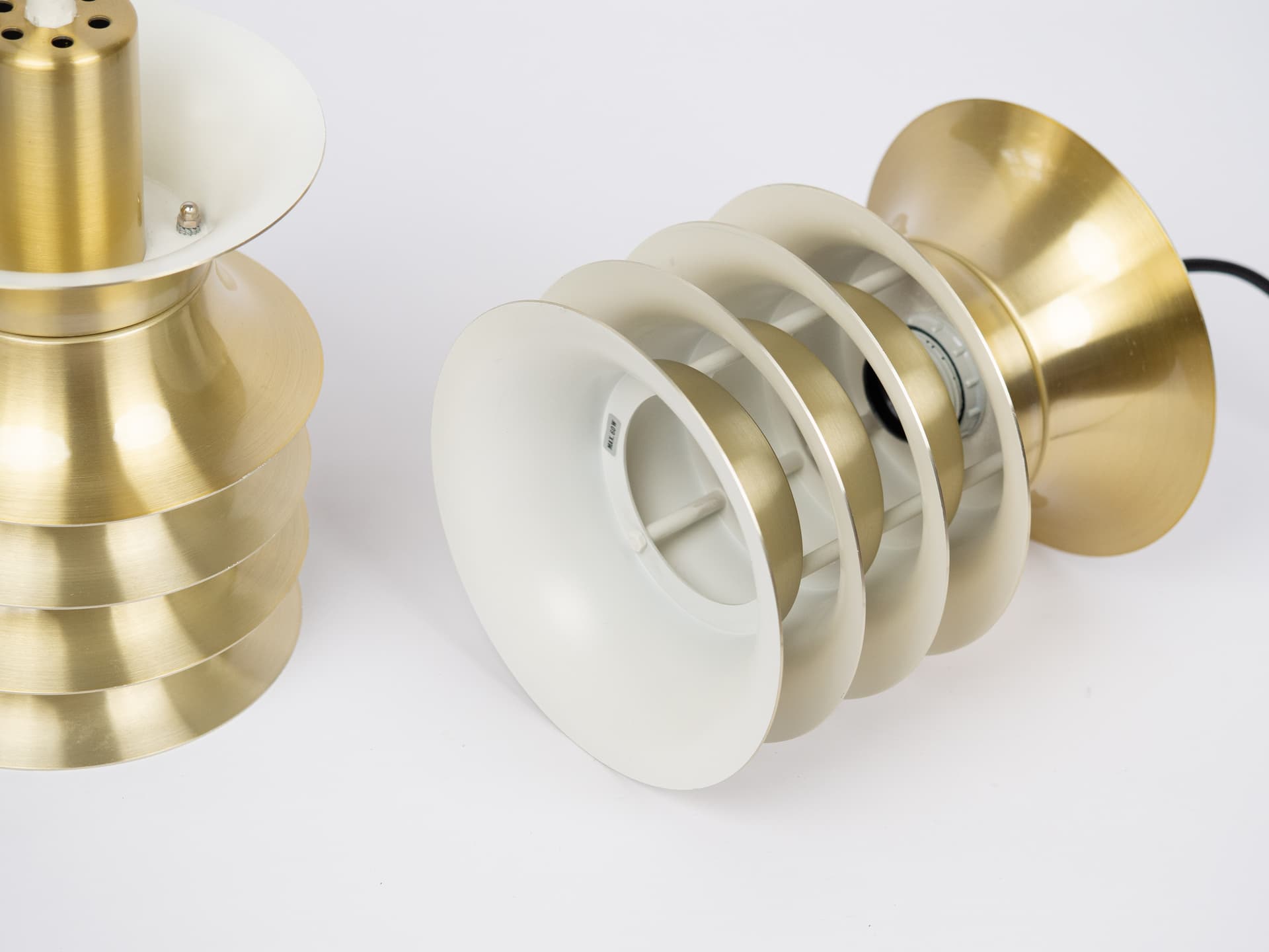 Pair of pendant lamps, golden metal, Denmark, 1970s. - 183287