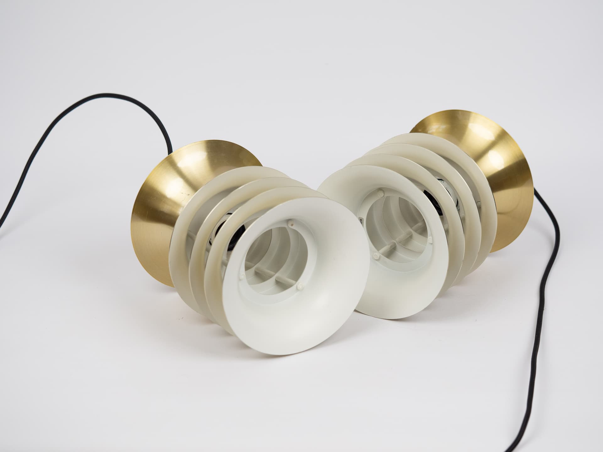 Pair of pendant lamps, golden metal, Denmark, 1970s. - 183289