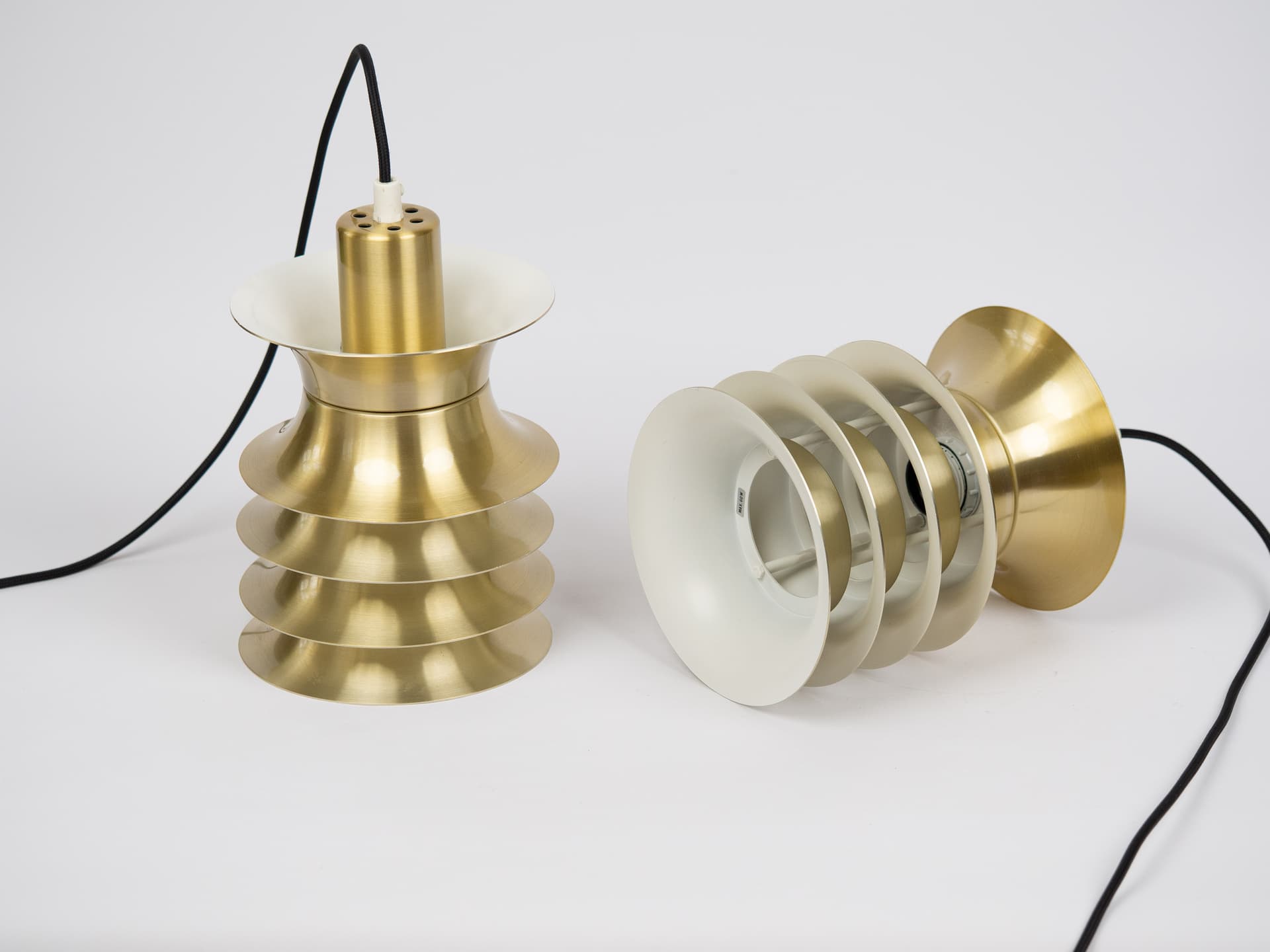 Pair of pendant lamps, golden metal, Denmark, 1970s. - 183285