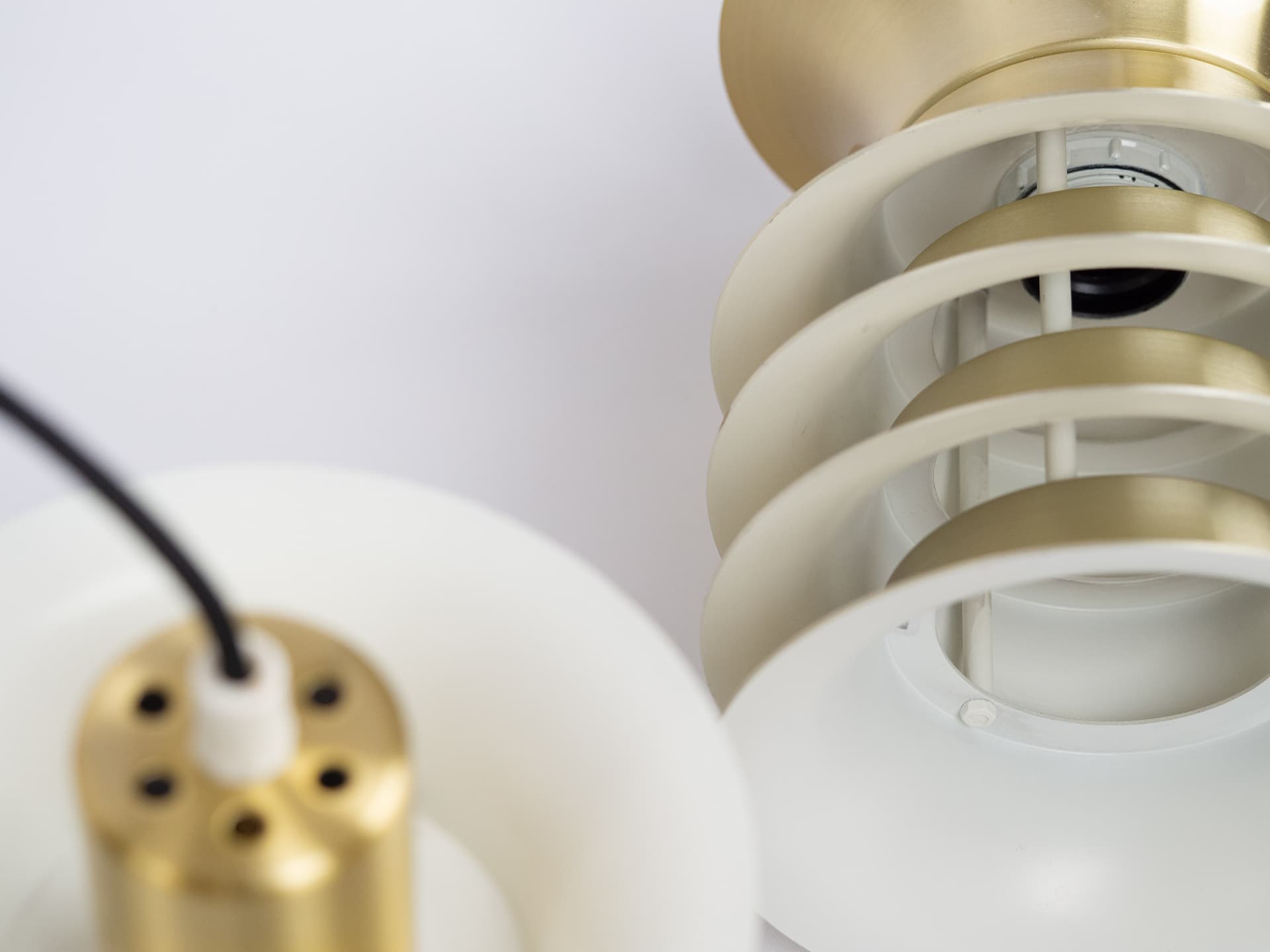 Pair of pendant lamps, golden metal, Denmark, 1970s. - 183291